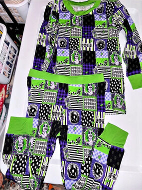 Halloween Green & Purple Patchwork Bamboo Pajama Set 18-24 months NWOT